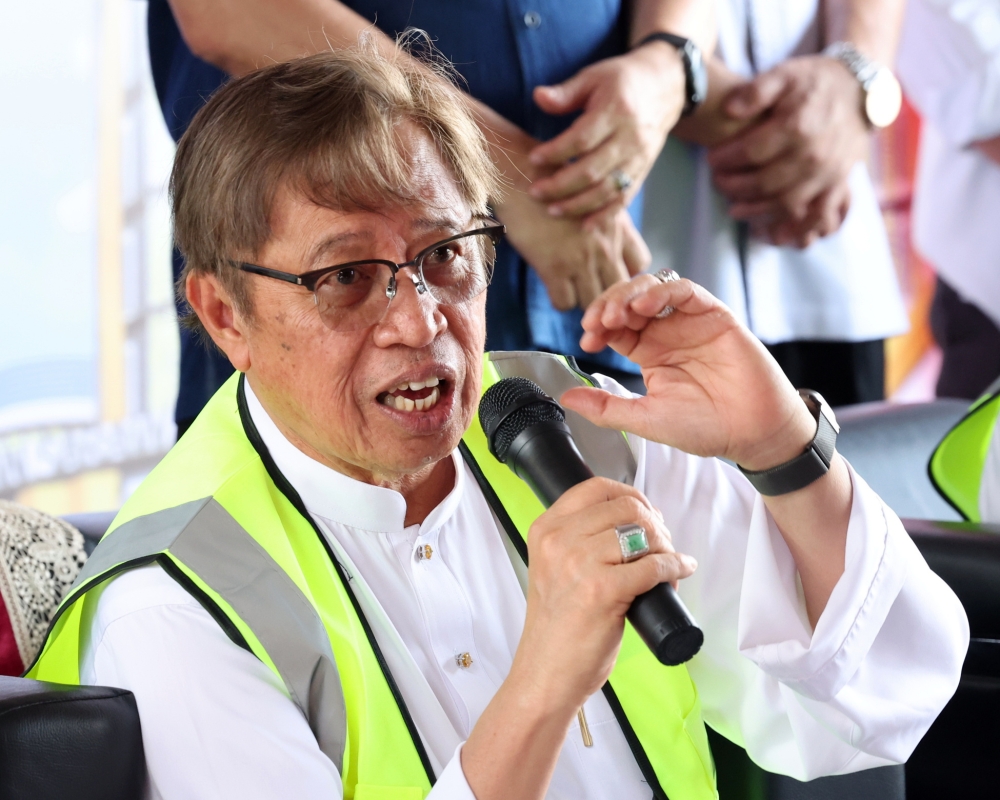 Sarawak Premier Tan Sri Abang Johari Openg speaking during a working visit to the Bintulu Development Authority (BDA) building and the Sungai Kemena Bridge, November 3, 2023. — Bernama pic
