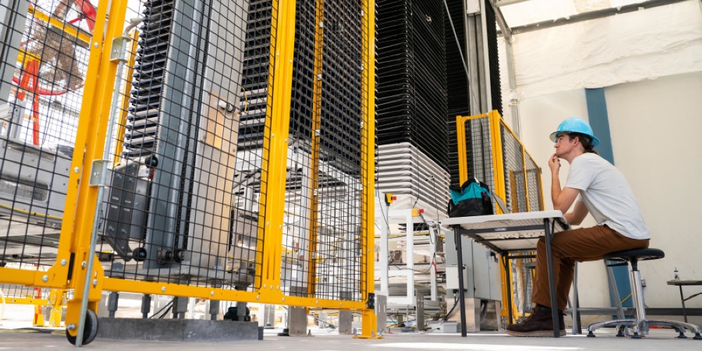 Mechanical engineer Alan Hash conducts research and development on an array of contactors at the headquarters of Heirloom Carbon. — AFP pic