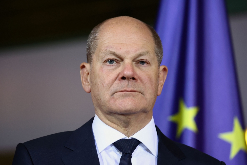 German Chancellor Olaf Scholz looks on during a statement regarding the Germany pact on the day of a meeting of the country's 16 state premiers on current issues in Berlin, Germany November 6, 2023. ― Reuters pic