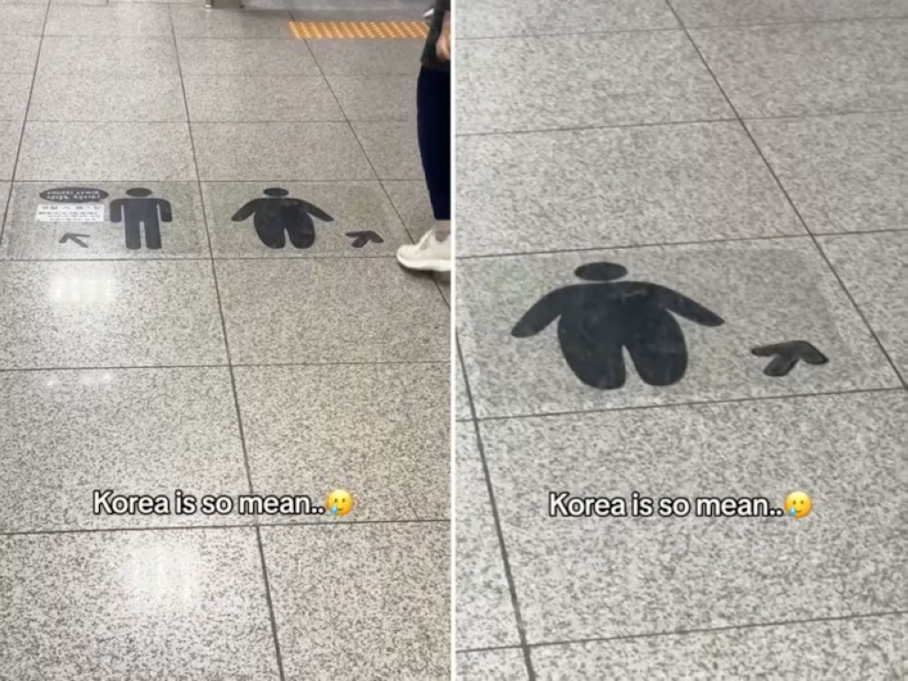 A set of floor stickers meant to encourage commuters to use the stairs at a train station in South Korea has gone viral on social media. — dailydoseofkorean/TikTok via TODAY 