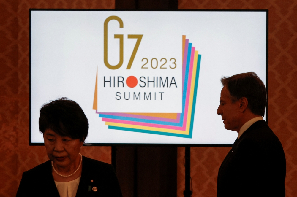 G7 foreign ministers discussed how to revitalise peace efforts in the Middle East and the “day after” in the Gaza Strip once the conflict there recedes as they met for a two-day summit in Tokyo. — Reuters pic