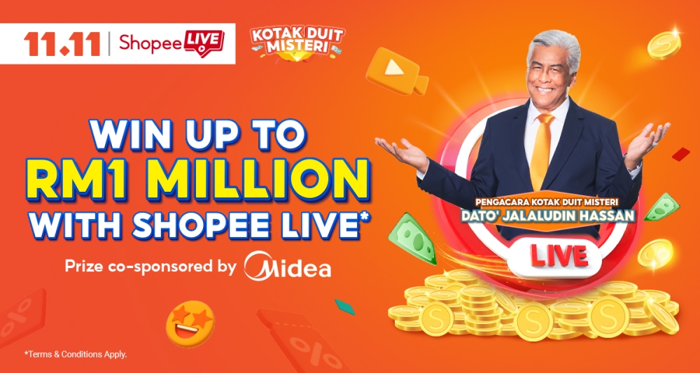 The 'Kotak Duit Misteri' game show will run at 8pm on November  9 and at 10pm on November 10 and November 11. — Picture courtesy of Shopee Malaysia