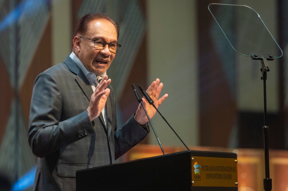 Prime Minister Datuk Seri Anwar Ibrahim today denied claims that he is trying to ‘Islamise’ Malaysia, saying that instead he was attempting to forge a better understanding of Islam. — Picture by Shafwan Zaidon