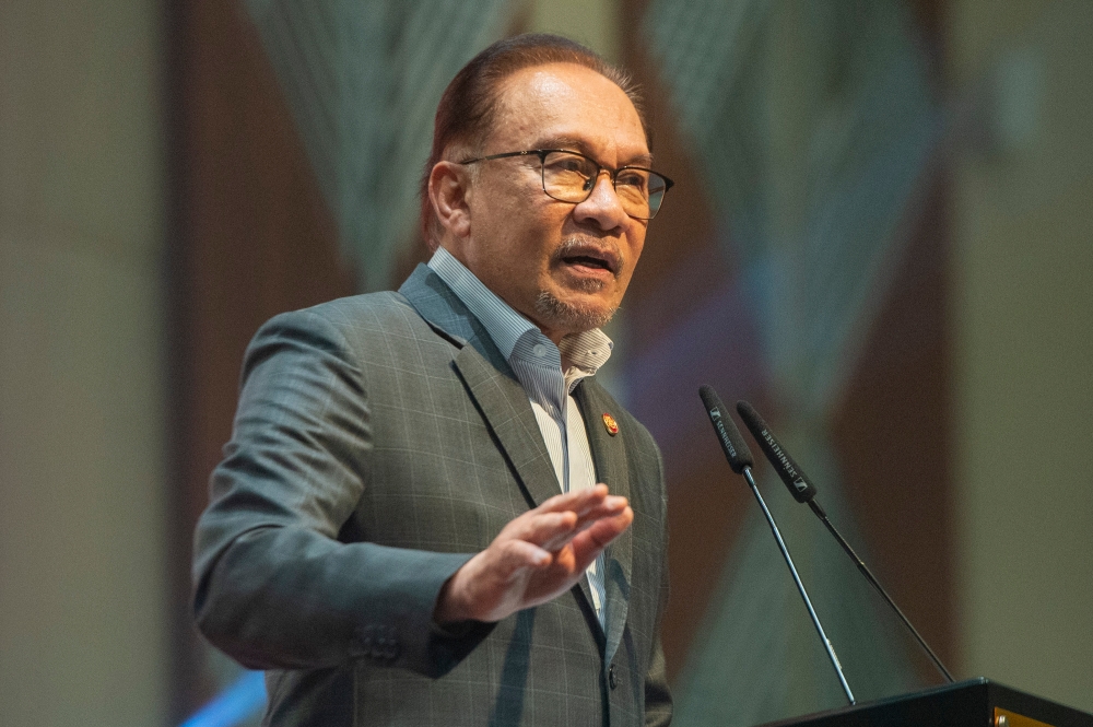 Prime Minister Datuk Seri Anwar Ibrahim today said that corrupt practices, graft and wastage must be stopped as they have distributional effects on the poor and the needy. — Picture by Shafwan Zaidon