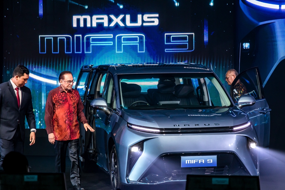 Prime Minister Datuk Seri Anwar Ibrahim is seen during the launch of the Weststar Maxus Mifa 9 electric vehicle at Shangri-La Hotel, Kuala Lumpur November 8, 2023. — Picture by Firdaus Latif