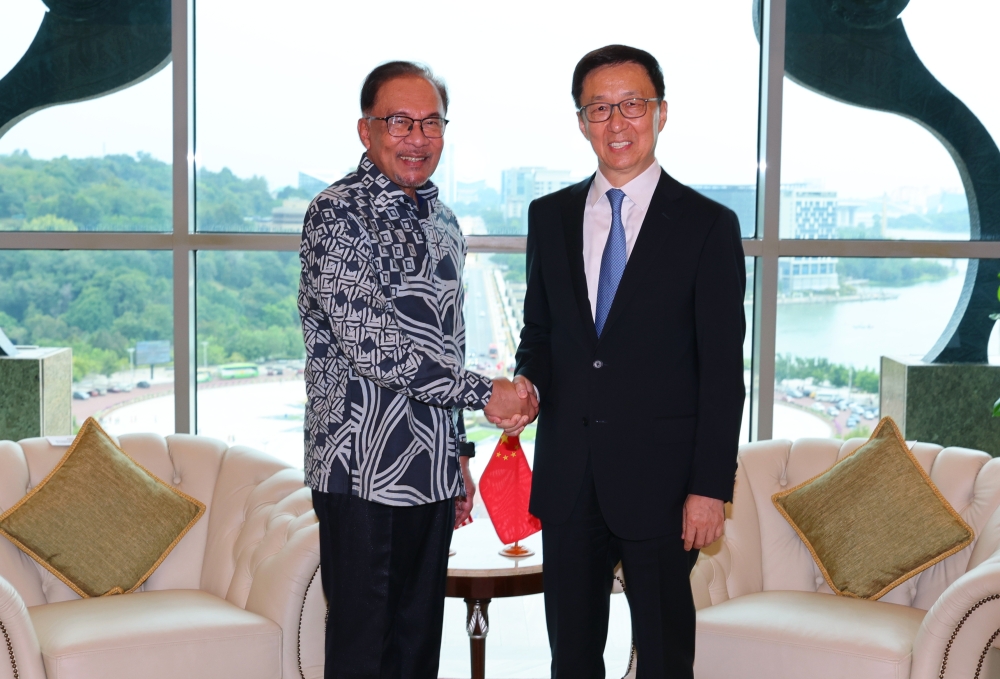 Prime Minister Datuk Seri Anwar Ibrahim and China’s Vice President Han Zheng are seen during their meeting at Perdana Putra in Putrajaya November 9, 2023. — Bernama pic