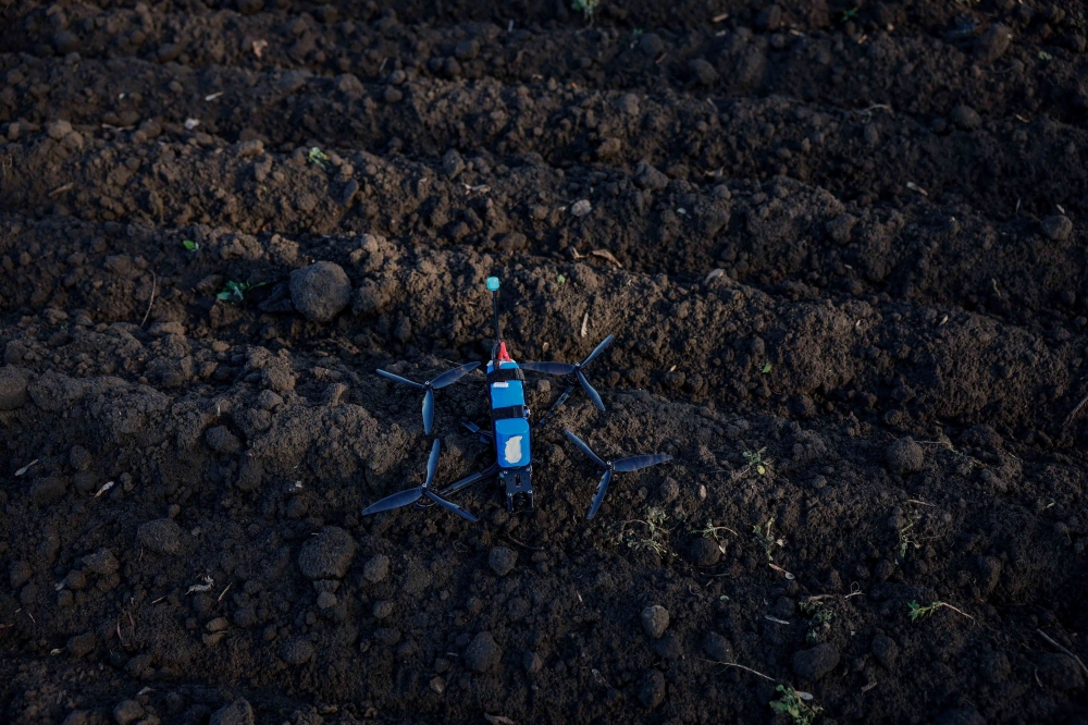 A FPV-drone sits on a ground before launching, amid Russia's attack on Ukraine, at an undisclosed location in Donetsk region, Ukraine, November 7, 2023. — Reuters pic