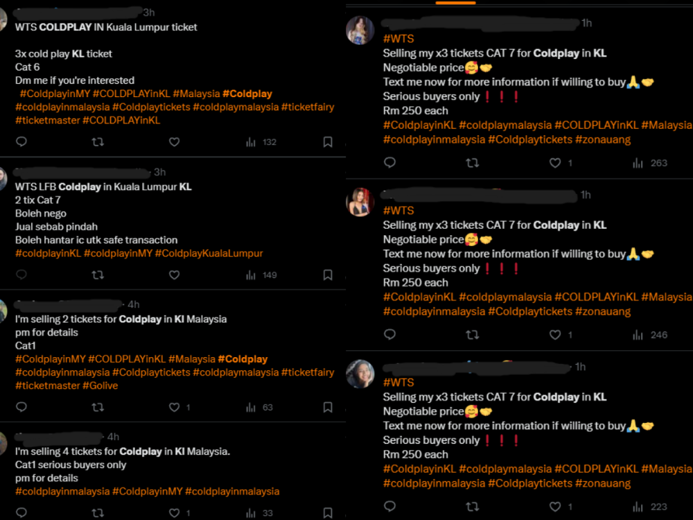 Ticket touts on social media platform X (formerly known as Twitter). — Screenshot via X.