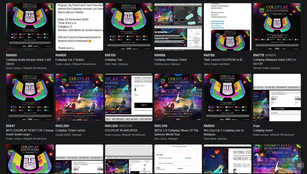 Tcket resellersare taking to Facebook Marketplace in full force. — Screenshot via Facebook.