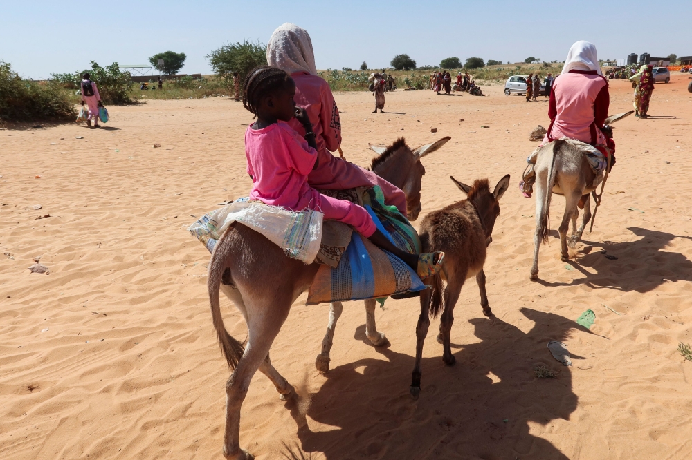 Children cross the border on their donkeys from Sudan to Chad, in Chad, November 7, 2023. — Reuters pic