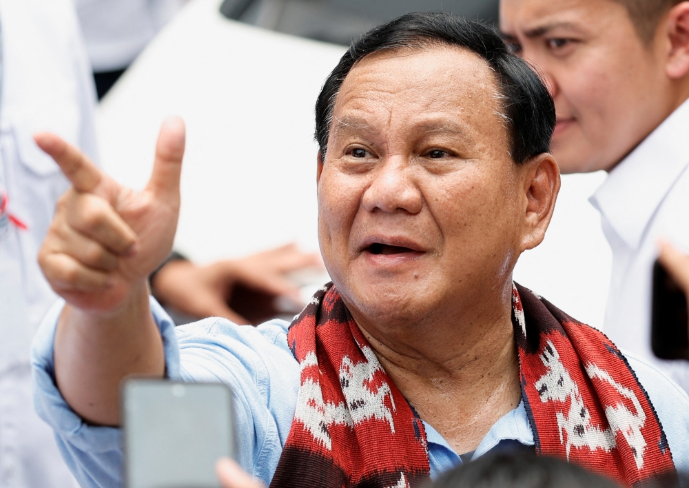Indonesia's defence minister and presidential candidate, Prabowo Subianto said he rejected protectionism. — Reuters pic