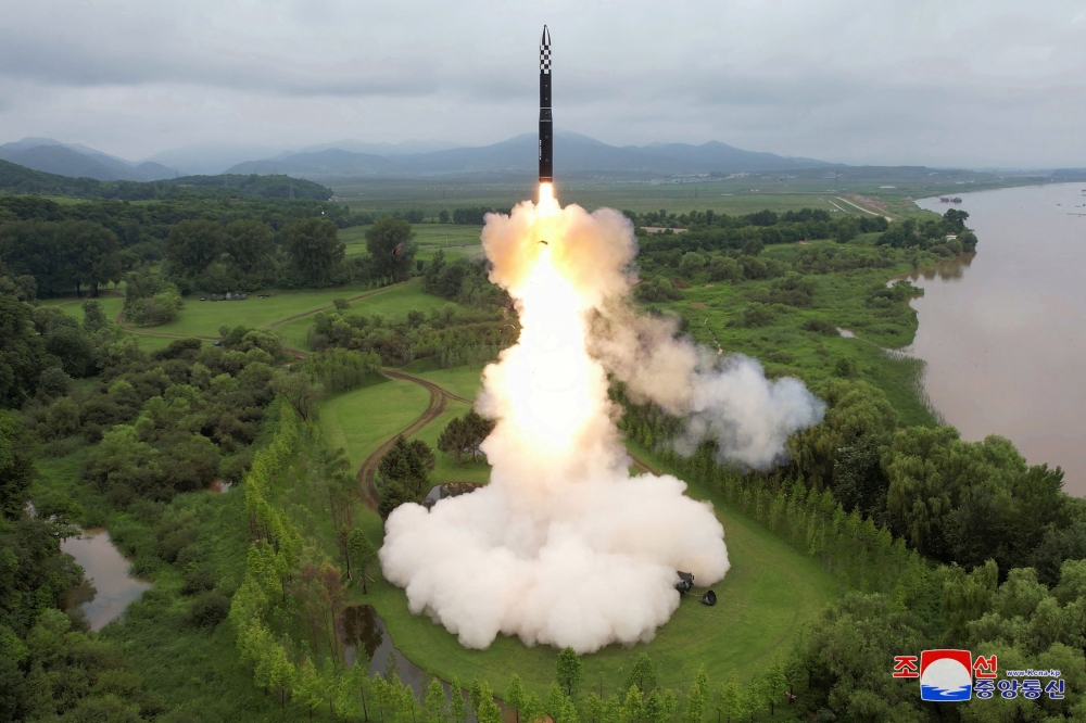 A Hwasong-18 intercontinental ballistic missile is launched from an undisclosed location in North Korea. — Reuters pic via KCNA
