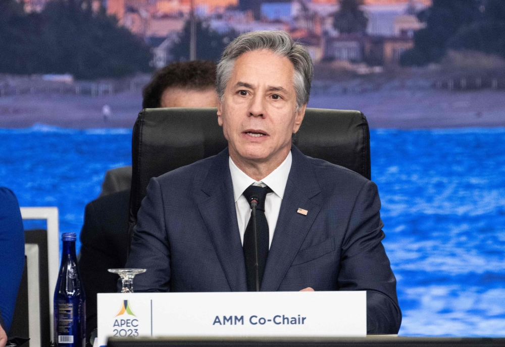 US Secretary of State Antony Blinken speaks during an APEC Ministerial Meeting (AMM) Opening Session at the Asia-Pacific Economic Cooperation (Apec) summit in San Francisco, California, on November 14, 2023. — AFP pic