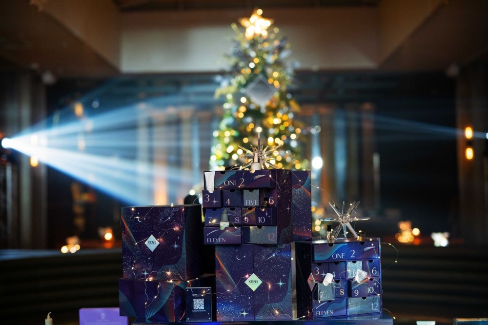 The hotel lobby is decked in all things Christmas, including a pine tree made up of the Advent Calendar. — Picture courtesy of Kens Apothecary