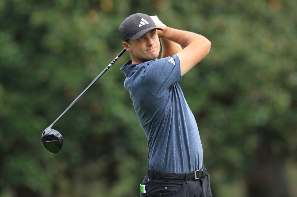 Ludvig Aberg of Sweden hits a tee shot on the 18th hole during the first round of The RSM Classic on the Plantation Course at Sea Island Resort in Georgia November 16, 2023. — Picture by Sam Greenwood/Getty Images via AFP