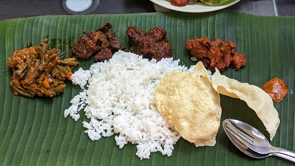A fulfilling banana leaf meal that more than encourages multiple glasses of toddy.