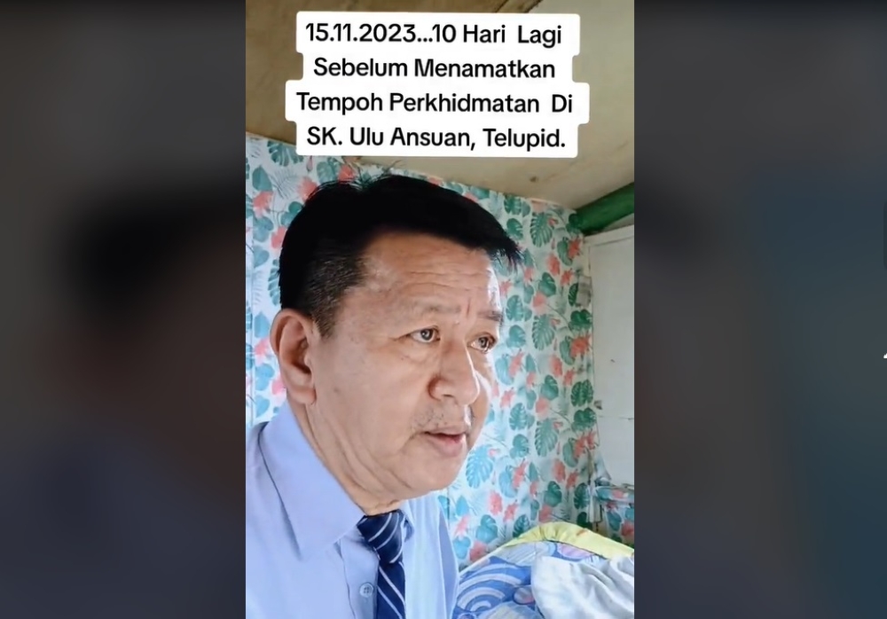 SK Ulu Ansuan principal George Odol spent over three years staying in a school storeroom just to be able to carry out his duties in educating his pupils in the interior of Sabah. — Picture via TikTok/mr.george_odol