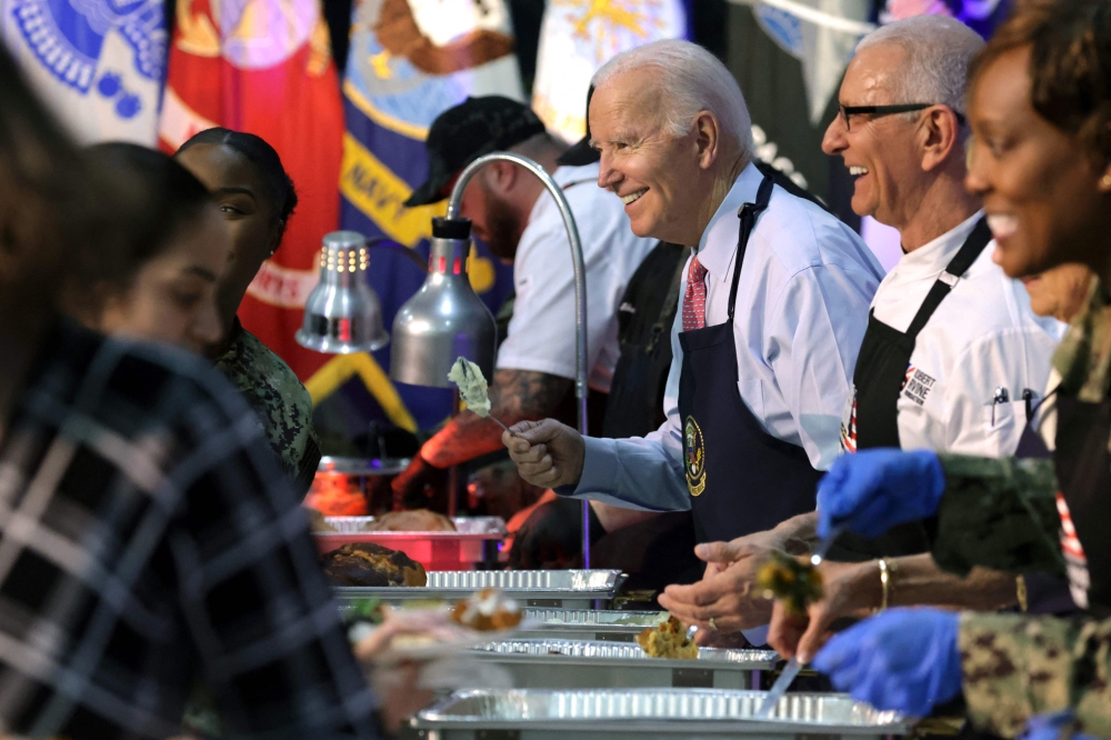 President Joe Biden at a Friendsgiving dinner event in Virginia. — AFP pic