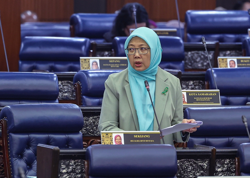 Health Minister Dr Zaliha Mustafa during her winding-up speech for the debate of the Health Ministry’s allocations in Budget 2024. She said the Control of Smoking Products for Public Health Bill 2023 will be tabled for its second reading before the final parliamentary meeting of the year ends this month. — Bernama pic 