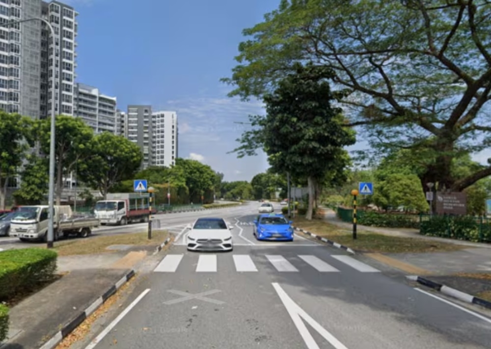 A view of a zebra crossing along a slip road from Yishun Avenue 1 to Lentor Avenue. — Picture via Google Maps