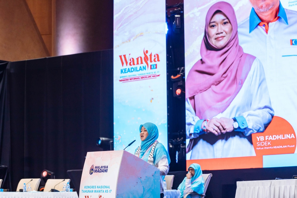PKR Women chief Fadhlina Sidek speaks during the PKR Women’s National Congress at Putrajaya International Convention Centre November 25, 2023. — Picture Firdaus Latif