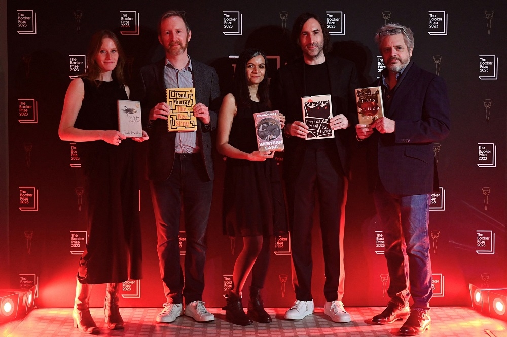 The nominees of the shortlisted for the Booker Prize 2023 (from left) Canadian author Sarah Bernstein, Irish author Paul Murray, British Indian author Chetna Maroo, Irish author Paul Lynch and US author Paul Harding. ― AFP pic