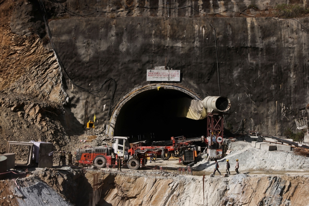 Heavy machinery seen as rescue operations are in progress after workers are trapped in a collapse of an under-construction tunnel, in Uttarkashi, in the northern state of Uttarakhand, India, November 26, 2023. — Reuters pic