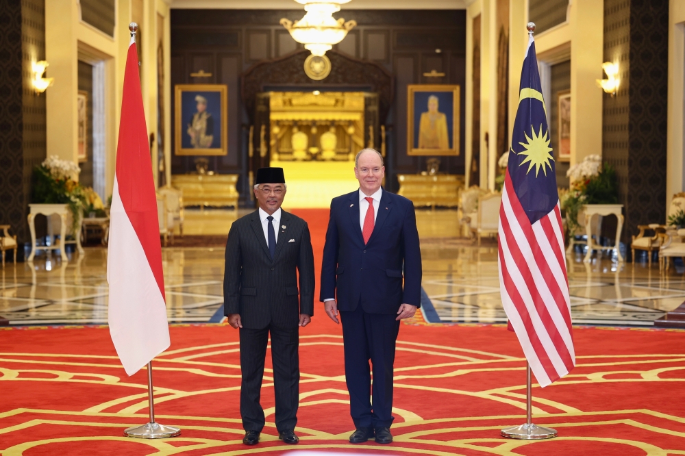 Yang di-Pertuan Agong Al-Sultan Abdullah Ri’ayatuddin Al-Mustafa Billah Shah with the Prince of Monaco, Prince Albert II, at Istana Negara here today. — Bernama pic