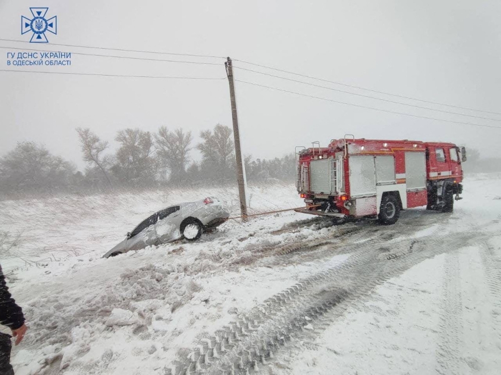 Odesa region, which lies on the shore of the Black Sea, has been hit by severe snowstorms since Sunday, stranding vehicles and downing power lines. — Reuters pic/Press service of the State Emergency Service of Ukraine in Odesa region