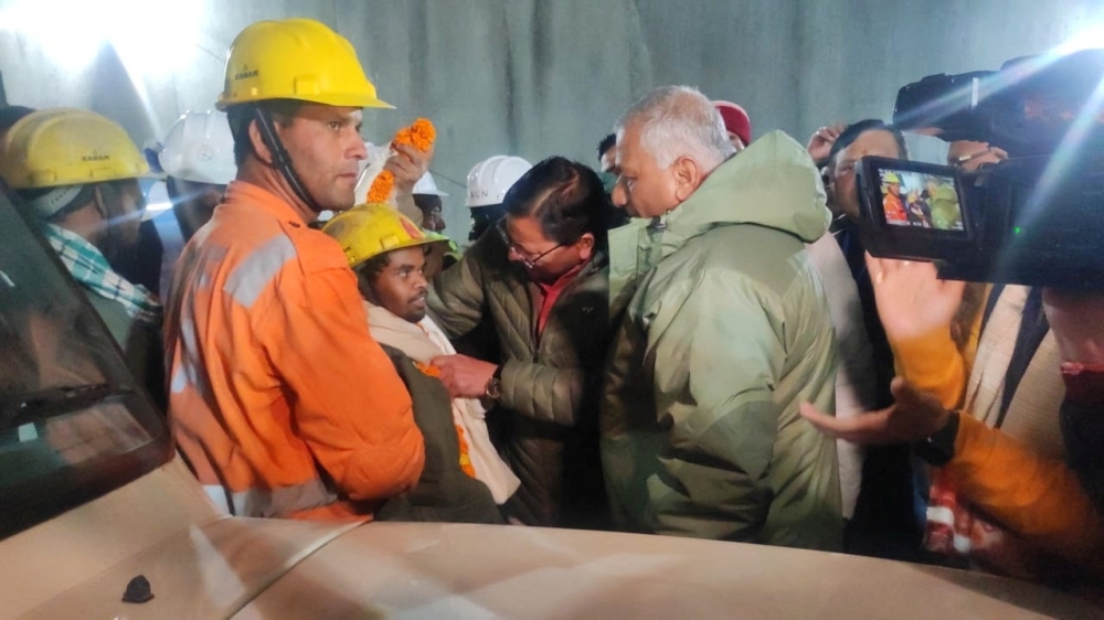 One of the trapped workers is checked out after he was rescued from the collapsed tunnel site in Uttarkashi in the northern state of Uttarakhand, India, November 28, 2023. — Uttarkashi District Information Officer handout via Reuters