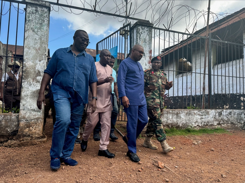 Sierra Leone's Vice President Mohamed Juldeh Jalloh visits the central Pademba Road prison after unidentified gunmen attacked a military barracks and the prison, following which inmates escaped,  in Freetown, Sierra Leone November 27, 2023. — Reuters pic