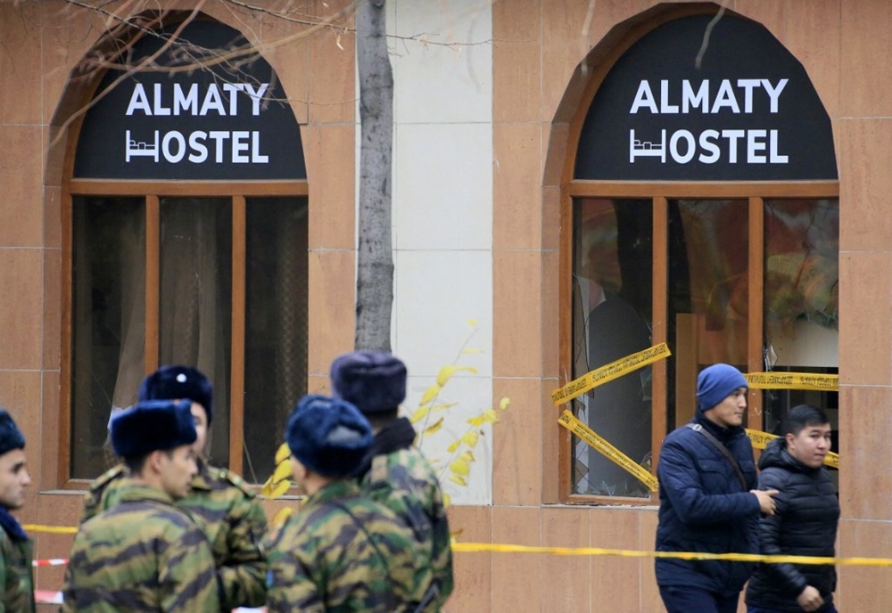 A view of the site of a hostel fire in Almaty on November 30, 2023. — AFP pic