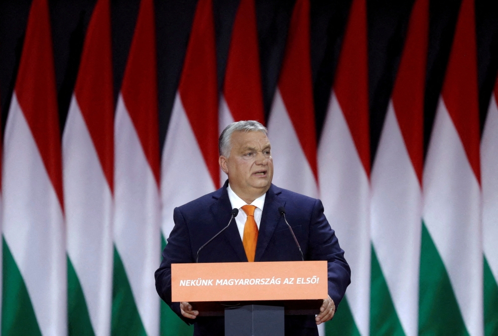 Hungarian Prime Minister Viktor Orban delivers a speech during the Fidesz party congress in Budapest November 18, 2023. — Reuters pic