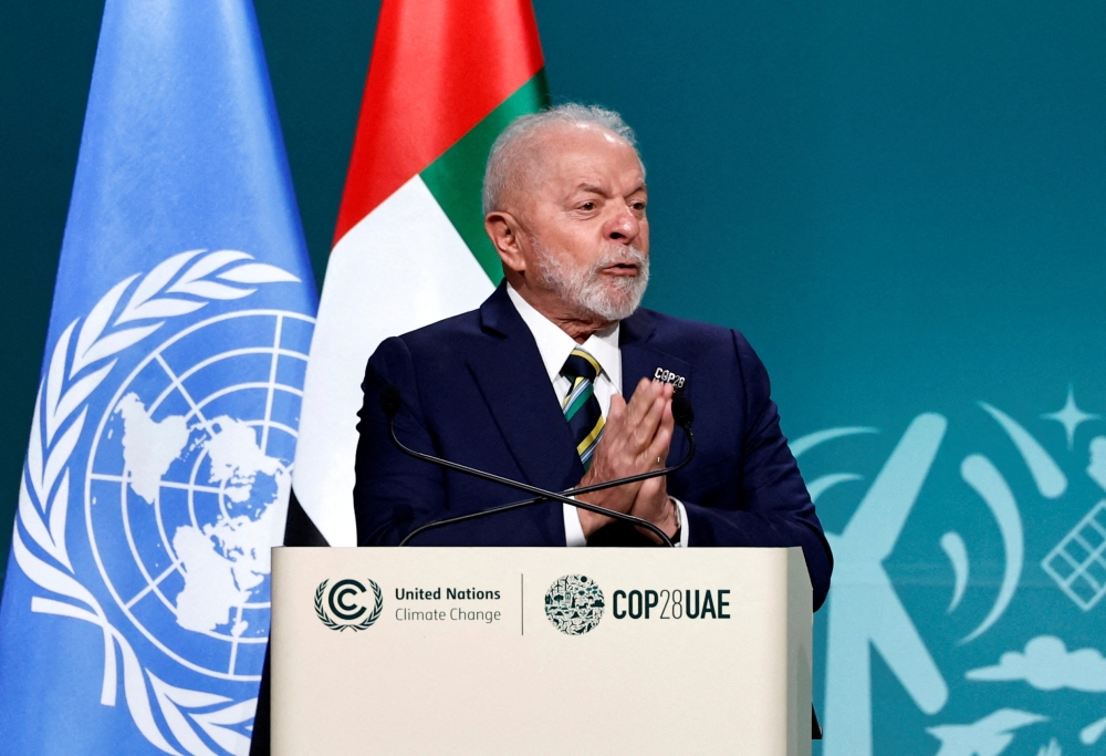 Brazil’s President Luiz Inacio Lula da Silva delivers a national statement at the World Climate Action Summit during the United Nations Climate Change Conference in Dubai December 1, 2023. — Reuters pic