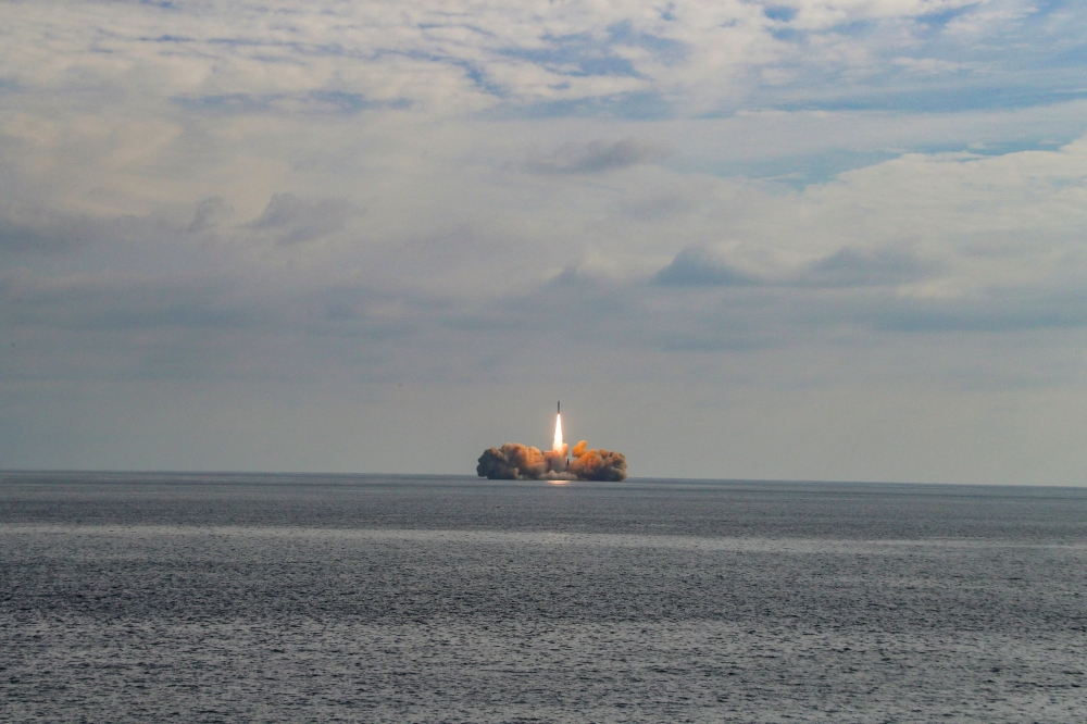 A solid-fuel space rocket is launched during a test flight over the sea near Jeju Island, South Korea, December 4, 2023. — South Korea Defence Ministry handout pic via Reuters