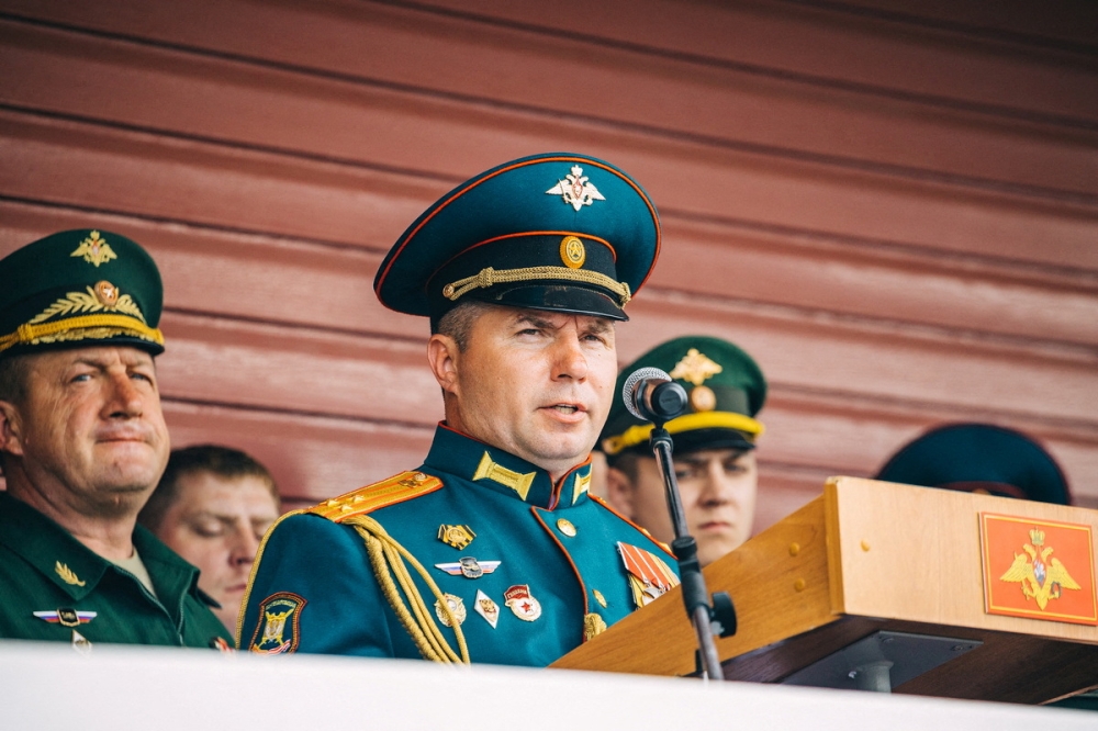Commander of Russia's Kantemirovskaya Tank Division Vladimir Zavadsky delivers a speech during a ceremony marking the anniversary of the unit's foundation in Naro-Fominsk in the Moscow region in this file picture taken on June 28, 2020. — Russian Defence Ministry handout pic via Reuters