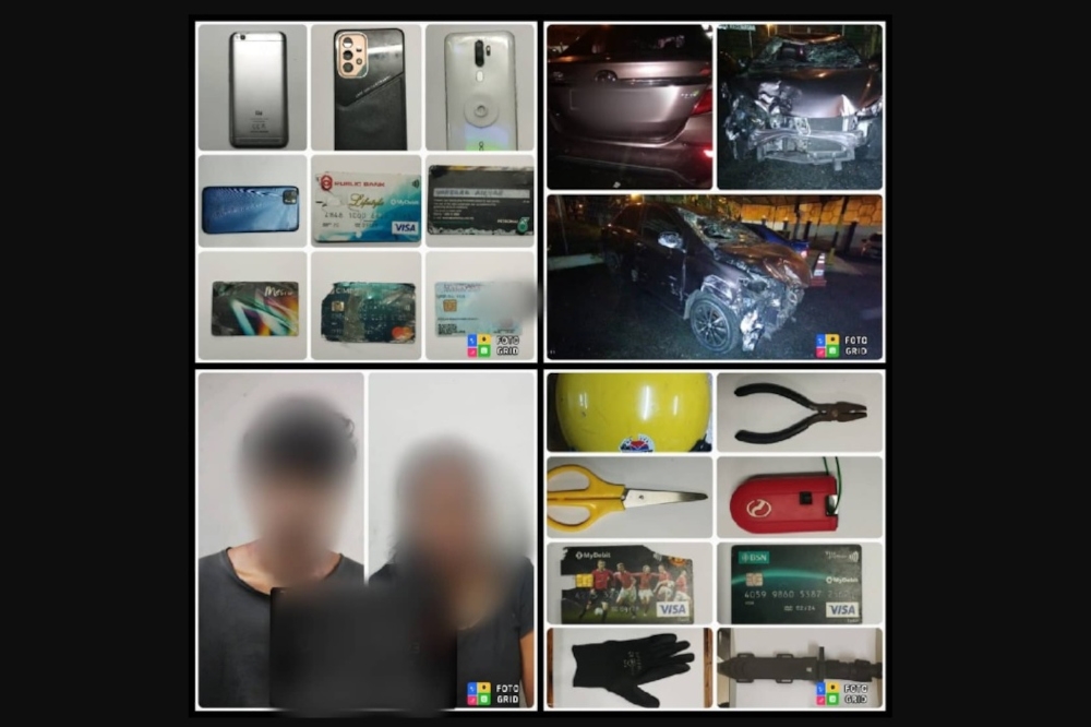 Petaling Jaya district police chief ACP Mohd Fakhrudin Abdul Hamid said the duo were arrested after police finally stopped the Perodua Bezza the man was driving at the Taman Tasik Cyberjaya roundabout, Sepang following a chase by 28 police vehicles. — Picture from X/Bernama 