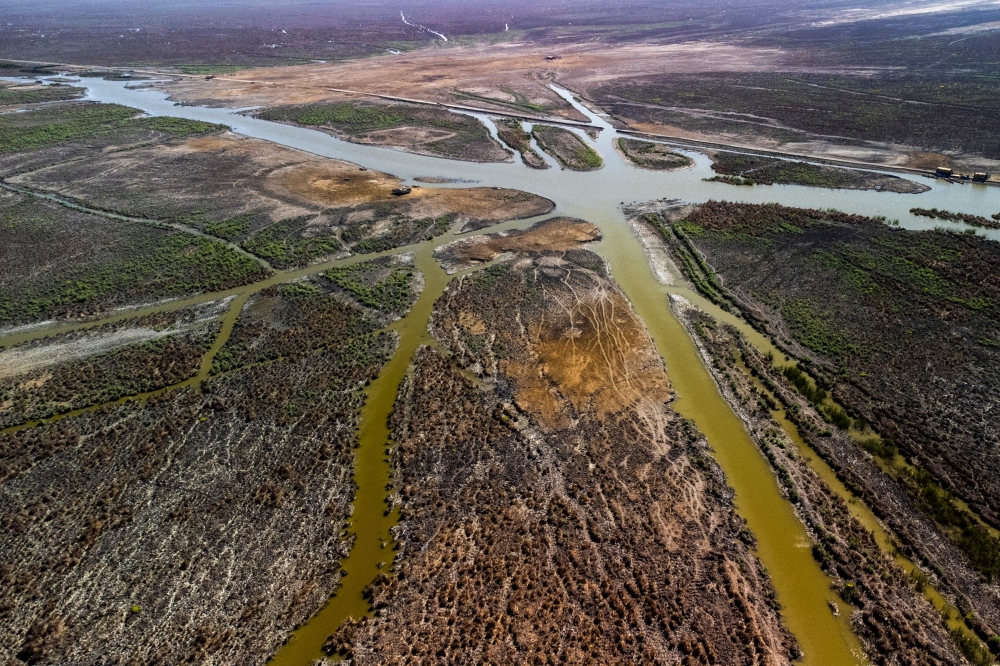 An aerial view taken on June 23, 2023, shows the drying-up marshes of Chibayish in Iraq's southern Dhi Qar province. — AFP pic