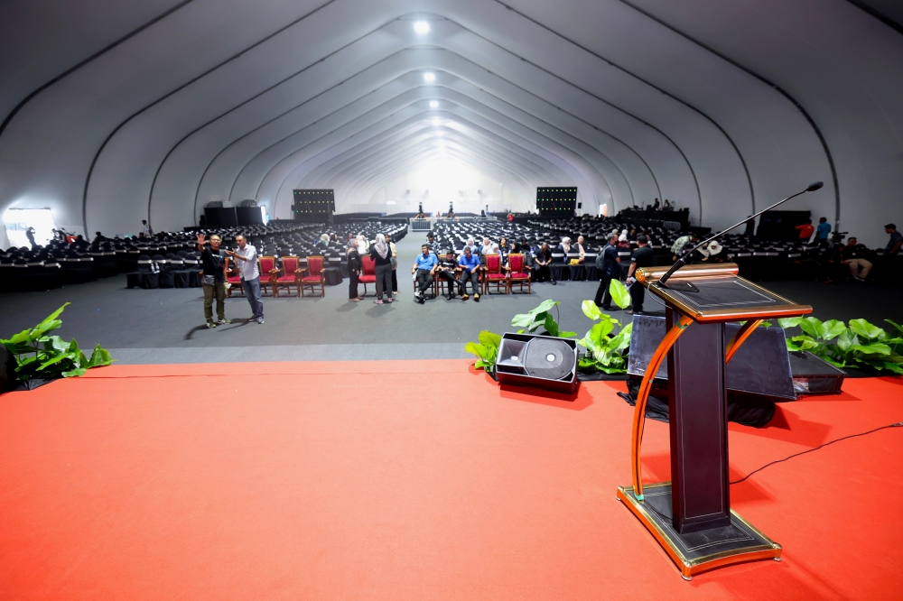 The main hall that will serve as the stage for the speech by Prime Minister Datuk Seri Anwar Ibrahim at the Madani Government One Year Anniversary Programme at the National Stadium Bukit Jalil grounds, December 7, 2023. — Bernama pic 