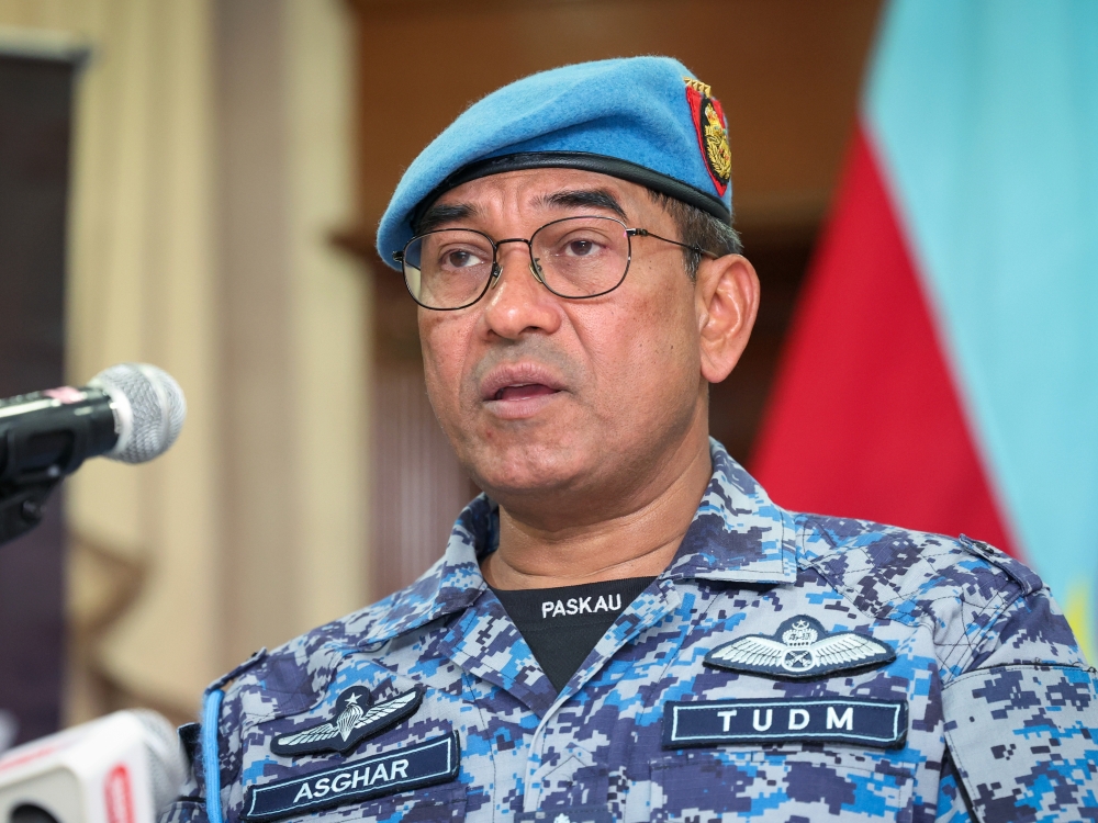 RMAF chief Gen Tan Sri Mohd Asghar Khan Goriman Khan speaks to the media after attending the 2023 RMAF Excellence Award Day at the Subang Air Base, December 7, 2023. — Bernama pic 