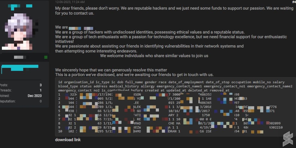 Alleged data sample obtained from Perkeso. — SoyaCincau pic 