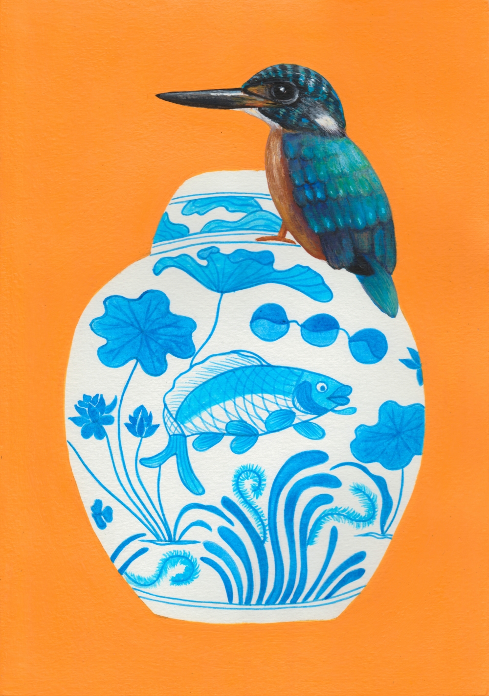 A painting by Choong titled 'Ginger Jar with Blue Eared Kingfisher in Orange'. — Picture courtesy of Tiffany Choong
