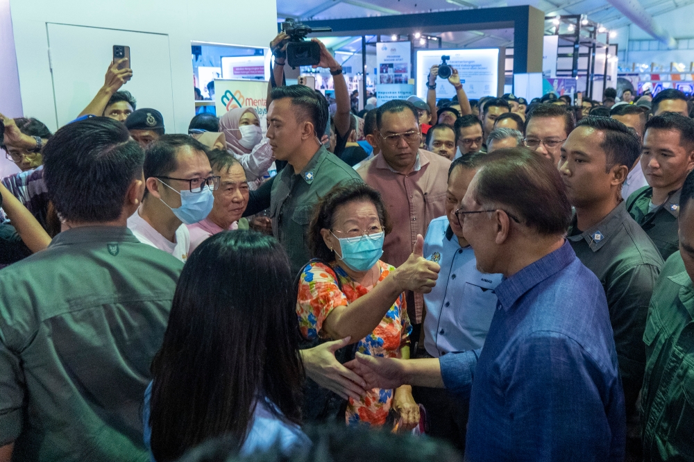 Prime Minister Datuk Seri Anwar Ibrahim attends the Madani Government One Year Anniversary Programme in Bukit Jalil December 9, 2023. ― Picture by Shafwan Zaidon
