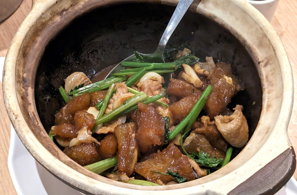 Claypot Pork Tendon fried with Pork Belly was rich and satisfying.