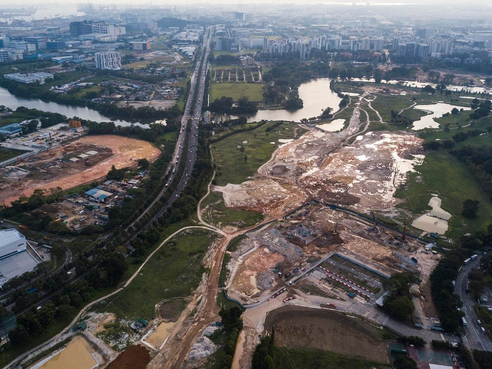 An aerial view of the Kuala Lumpur-Singapore high speed rail terminus construction site at Jurong East in Singapore. — TODAY file pic