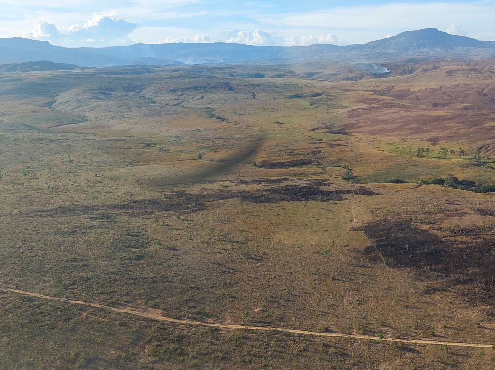 Aerial view of the Rupununi Savannah in western Guyana, near the border with Brazil and Venezuela, taken on April 12, 2023. The Essequibo is an oil-rich disputed area of 160,000 square kilometers administered by Guyana but which Venezuelans voted to claim as theirs in a referendum. — AFP pic
