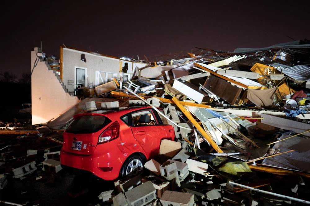 Tornadoes tore through the US state of Tennessee yesterday, leaving at least six people dead, damaging homes and causing blackouts, authorities said. — Picture by Andrew Nelles-USA TODAY via Reuters