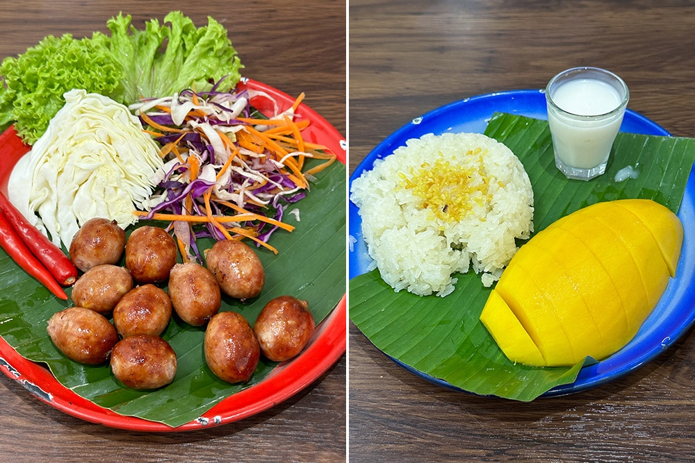 Snack on the Northeast Porkball with the salad and fresh chillies (left). Classic Mango Sticky Rice is the winner here with fluffy, light glutinous rice that is served warm with coconut cream and fresh mango (right).