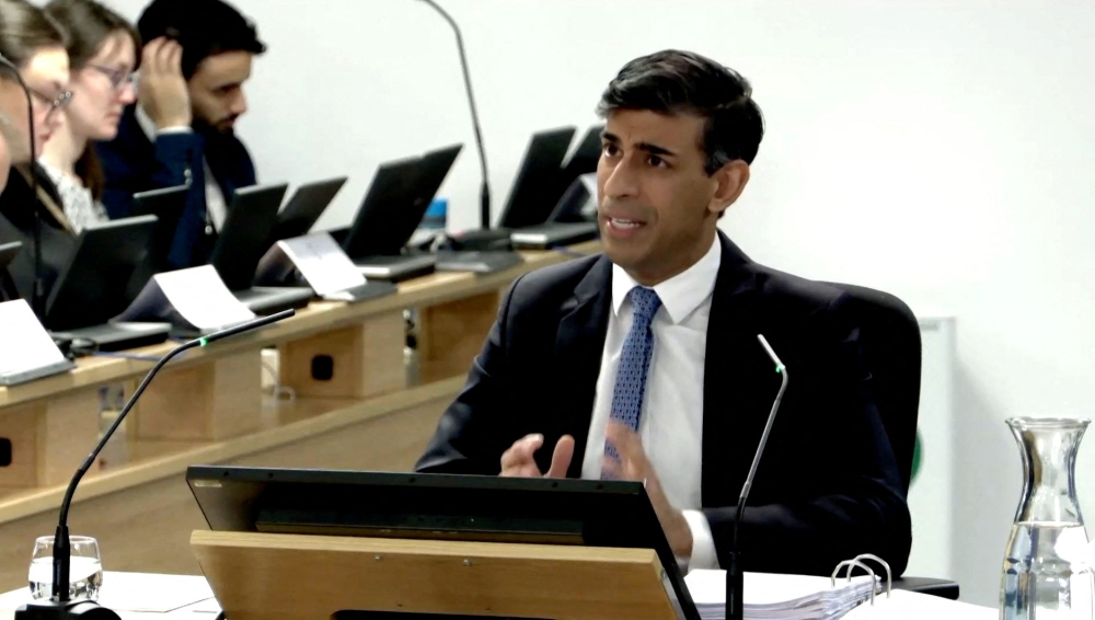Rishi Sunak is facing a critical test of his authority with politicians on the right and the left of the Conservative Party threatening to vote against the bill when it goes before parliament tomorrow. — UK Covid-19 Inquiry handout via Reuters pic