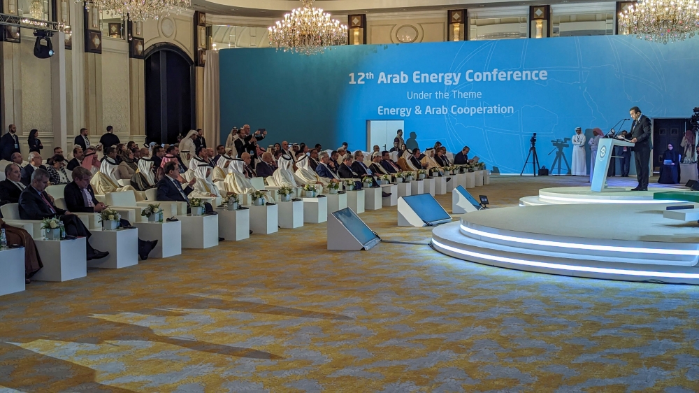 Officials including energy ministers of several Arab countries attend the 12th Arab Energy Conference at the Ritz-Carlton in Doha, Qatar December 11, 2023. ― Reuters pic